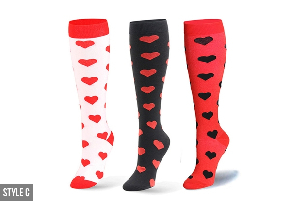 Three-Pairs of  Womens Knee Length Compression Socks - Three Styles & Two Sizes Available - Option for Six-Pairs