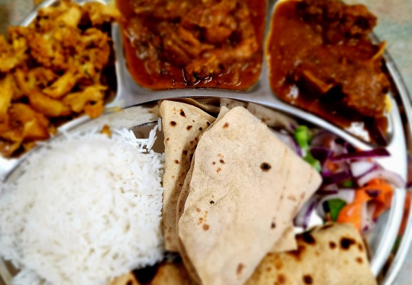 Candys Kitchen Combo for Two incl. Three Curries, Rice, Three Roti, One Prantha & Salad - Vegetarian/Vegan or Meat Option Available - Takeaway Available