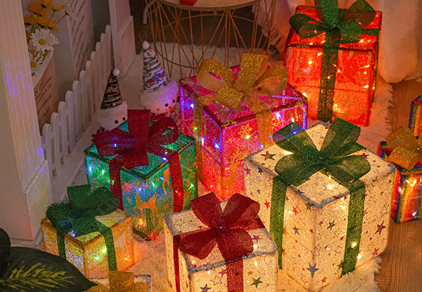 Three-Piece Christmas Lighted Gift Boxes Set - Available in Two Styles & Option for Two-Set