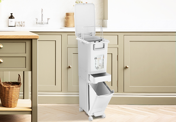 Three-Tier Rubbish Bin with Wheels - Available in Two Sizes