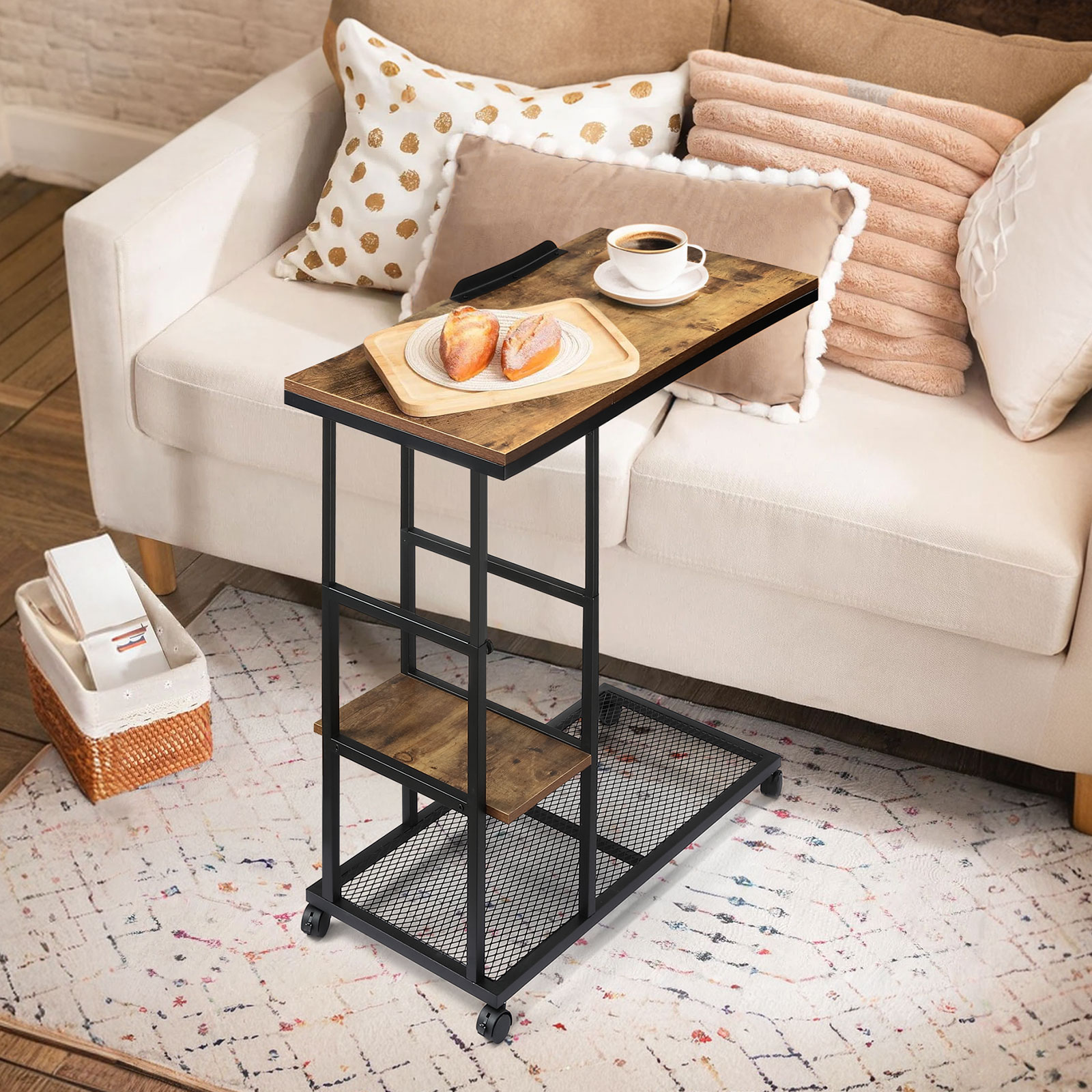 Sofa Side Table with Tiltable Top Board Shelf