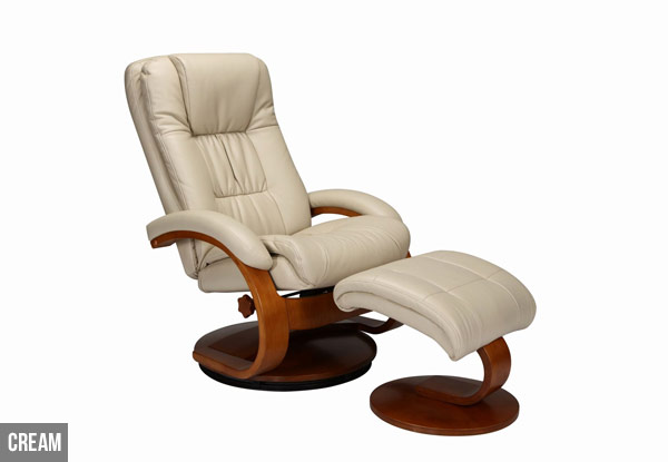 Leather Reclining Chair & Footstool - Five Colours Available