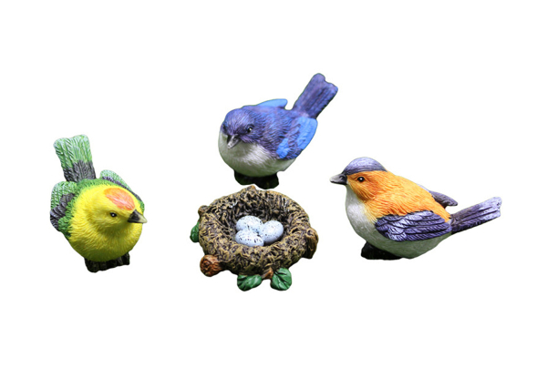 Three-Piece Garden Mini Birds Figurines with Nest Set