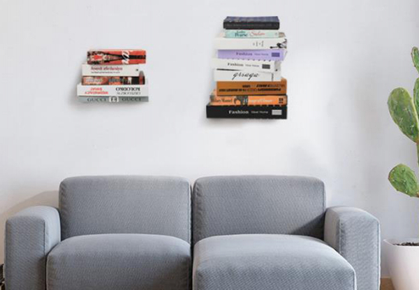 Two-Piece Wall Mounted Floating Bookshelf Set - Available in Two Colours & Option for Two Sets