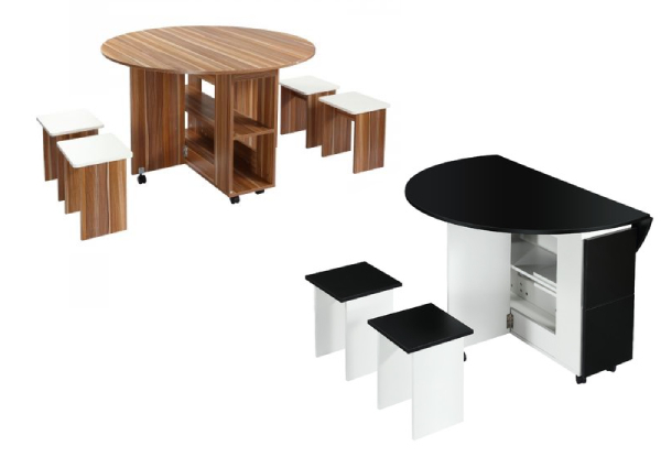 Five-Piece Wooden Folding Dining Table Set - Two Colours Available