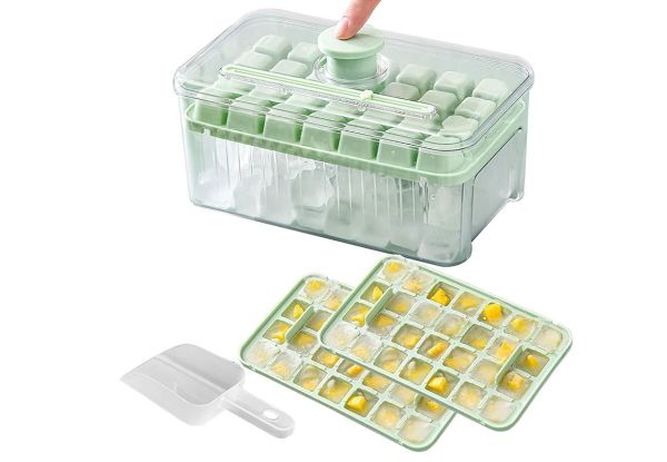 56-Grid Ice Cube Tray with Lid & Bin - Available in Two Colours & Option for Two-Pack