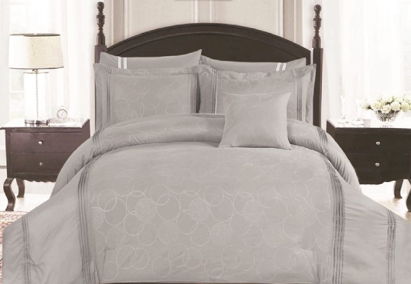 Seven-Piece Taupe Embroidered Comforter Set - Three Sizes Available