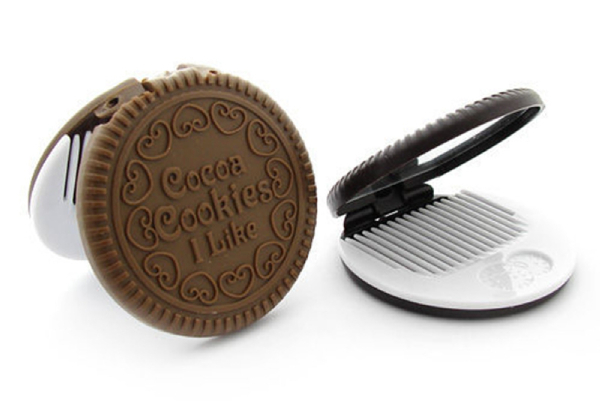 Chocolate Cookie Mini Compact Mirror with Comb - Available in Two Colours & Option for Two-Pack