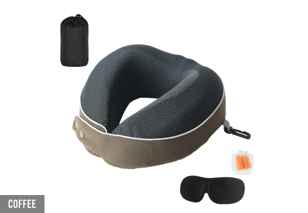 Travel Memory Foam Neck Pillow with Sleeping Mask & Earplugs - Available in Four Colours & Option for Two