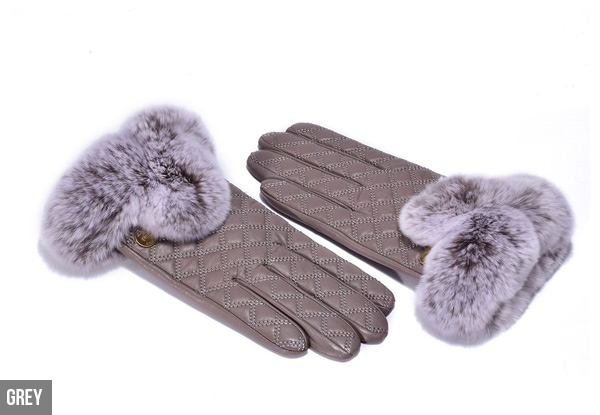 Auzland Women's 'Carrie' Leather Fur Trim UGG Gloves - Two Colours Available