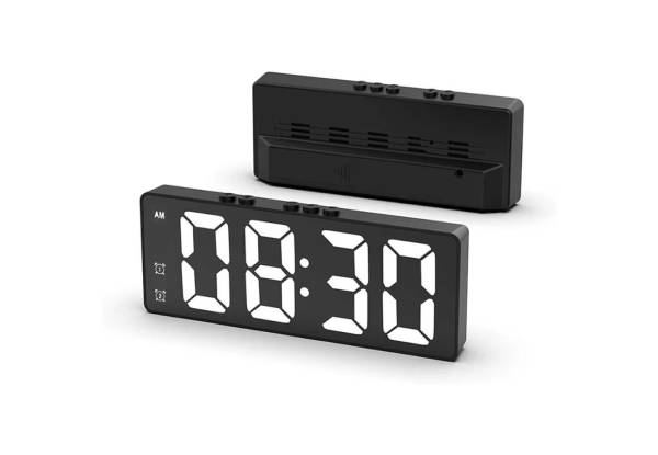 LED Mirror Large Display Desk Clock with Temperature Snooze Dual Alarms - Available in Two Colours