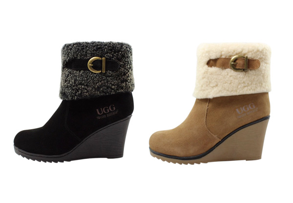 Auzland Women's Leather High Wedge Fashion UGG Boots - Two Colours Available