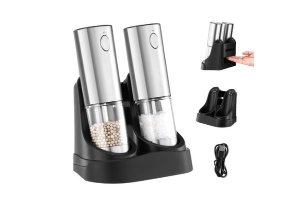 Two-Piece Rechargeable Automatic Kitchen Salt & Pepper Grinder Set