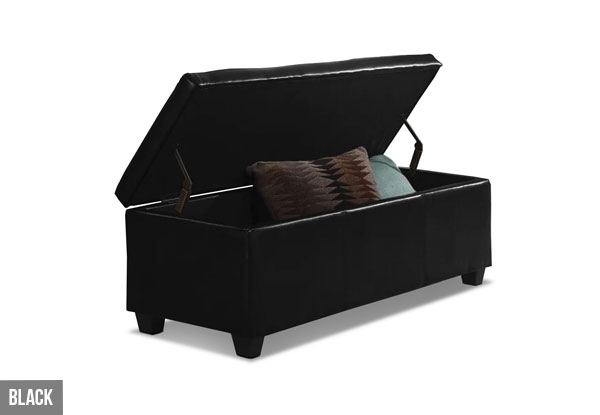 Black Synthetic Leather Storage Ottoman