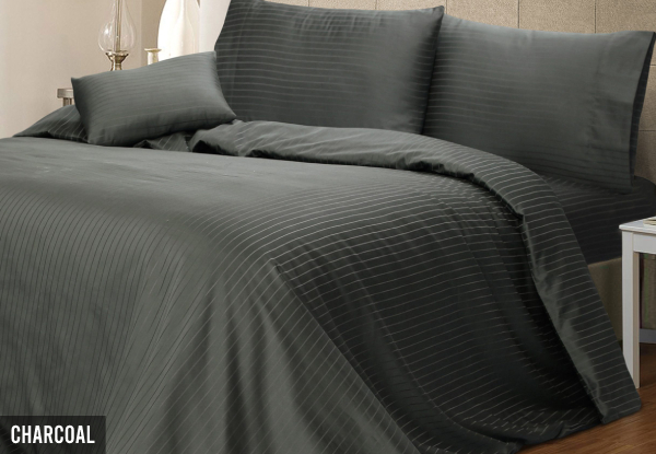 Three-Piece 1000TC Cotton Rich Pin Stripe Quilt Cover Set - Available in Five Colours & Two Sizes