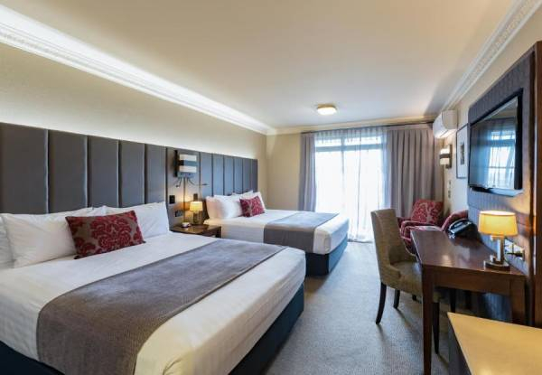 One-Night, Four-Star Rotorua Stay for Two Adults with Complimentary Upgrade to Deluxe Room incl. Cooked Breakfast, Daily $15 F&B Voucher, Late Checkout, WiFi & Parking - Options for Two Nights & Deluxe Twin Room for Two Adults & Two Children