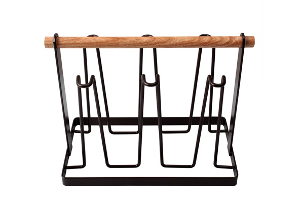 Six Cup Metal Holder Rack with Wooden Handle - Option for Two