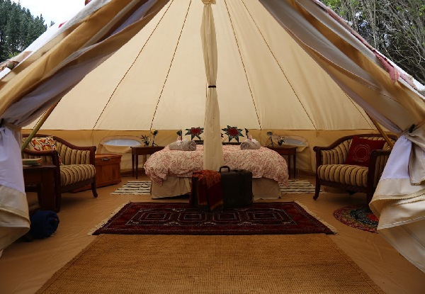 One Night Romantic Waihi Glamping Experience in the Wild for Two People incl. Outdoor Spa Bath Package & Late Checkout - Option for Two Nights Mid-Week or Weekend Experience - Valid From 1st September