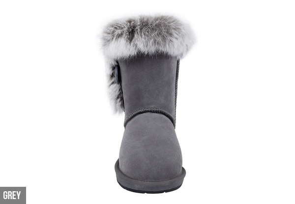 Auzland Women's 'Fame' Australian Sheepskin Fur Trim with Single Button UGG Boots - Three Colours & Six Sizes Available