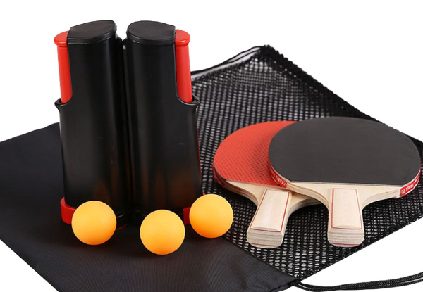 Portable Table Tennis Set with Rackets, Balls, Retractable Net & Carry Bag