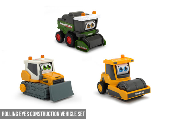 Dickie Pre-School Kid's Rolling Eyes Construction Vehicle Set - Option for Fendt Tractor & Trailer Set