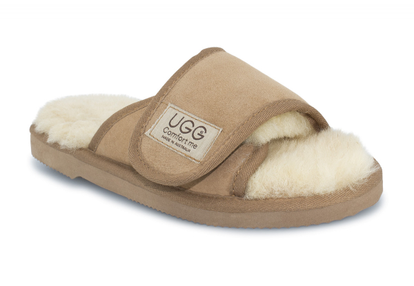 Ugg Australian-Made Water-Resistant Essentials Classic Unisex Sheepskin Open Toe Adjustable Strap Wool Scuffs - 10 Sizes Available