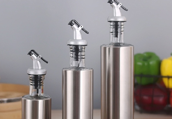 Three-Piece Stainless Steel Kitchen Oil/Sauce Dispenser Bottle Set - Option for Two-Pack
