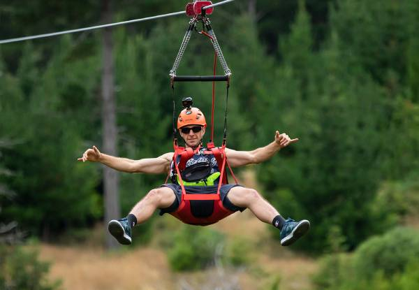 One Adult Pass to The Long Ride - New Zealand's Longest Zipline at the Christchurch Adventure Park - Option for Student, Senior or Youth Pass - Only Available Wednesday, Thursday or Friday