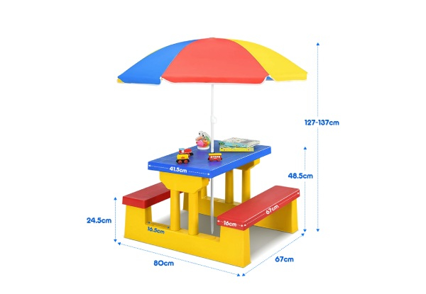 Kids Picnic Table & Chair Set with Umbrella