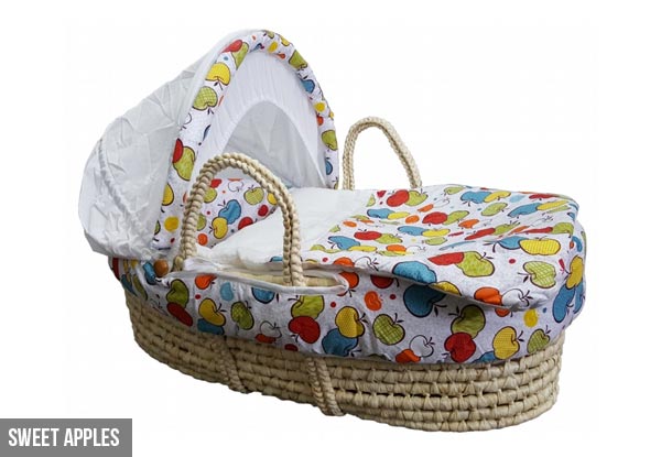 Natural Cane Moses Basket & Linen Set - Six Designs Available & an Option to incl. Stand