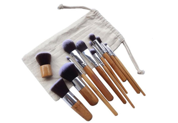 11-Piece Bamboo Make-Up Brush Set with Free Delivery