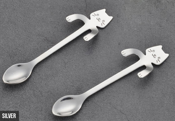 Set of Five or Ten Cat Spoons - Four Colours Available with Free Delivery