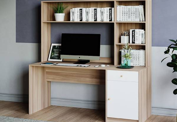 Sophia Natural Wooden Design Study Desk with Shelf & Drawer