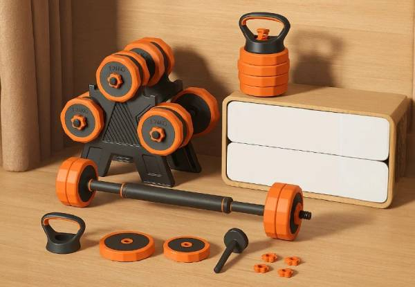 Adjustable Dumbbell Set with Connecting Rod & Kettlebell Handle - Option for 10kg, 15kg, 20kg or 30kg