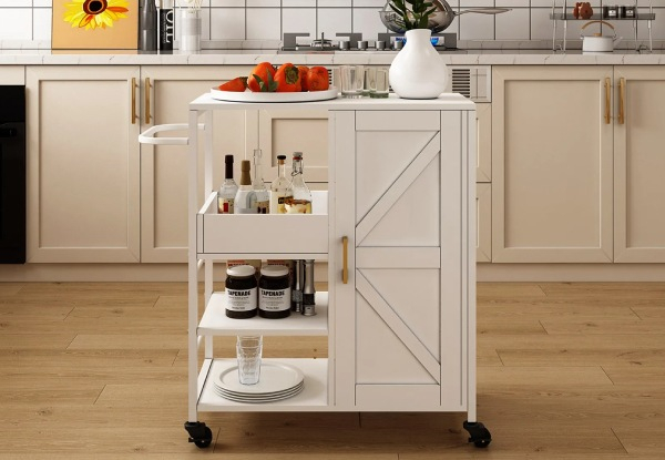 Rolling Kitchen Island with Cabinet Shelves