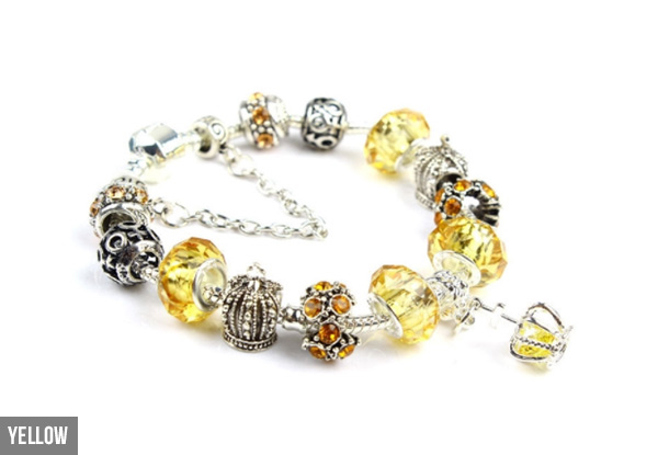Retro Crystal Crown Beaded Bracelet - Six Colours Available