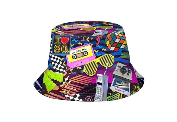 Funny Retro 80s 90s Style Design Reversible Print Bucket Hat - Two Styles Available