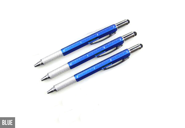 Three-Pack of Multi-Functional Pens with Screwdriver, Level & Ruler