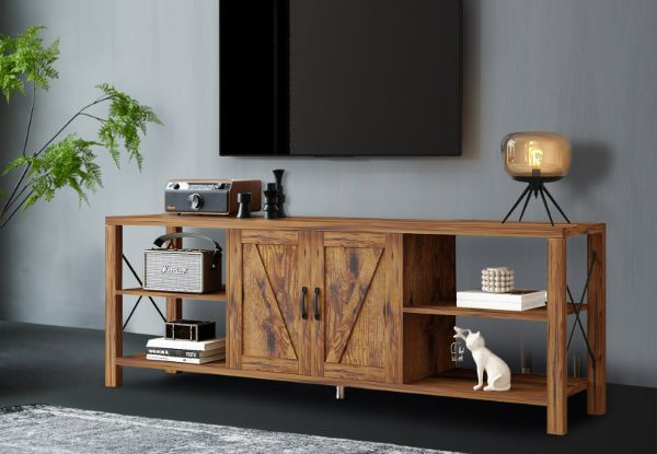 Farmhouse Style Wooden TV Stand Unit Cabinet