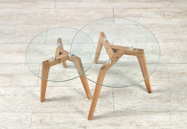 Paris Side Table Two-Piece Set with Solid Oak Legs