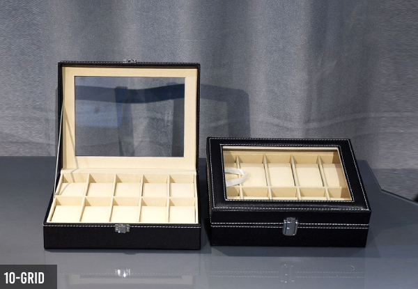 Six-Grid Watch Display Case with Lock - Options for 10 & 12 Grids