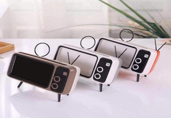 Bluetooth Retro TV Style Phone Holder With Speaker - Three Colours Available