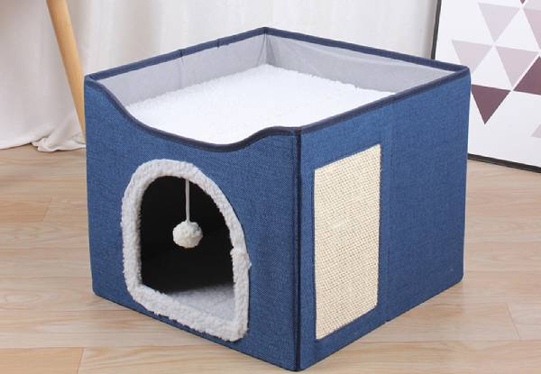 Cat Cave with Hanging Ball & Scratch Pad - Two Colours Available