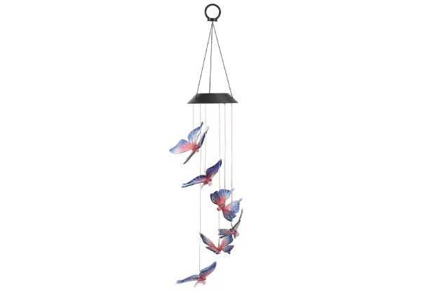 Butterfly Wind Chime with Solar-Powered LED Light - Option for Two or Three