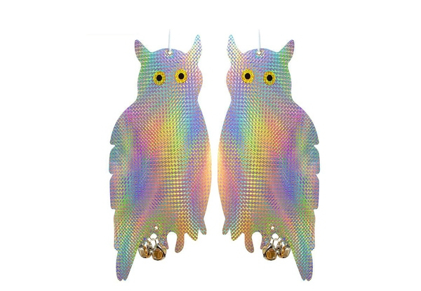 Two-Piece Bird Repellent Reflective Owl with Bells