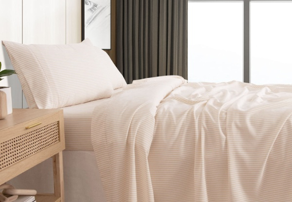 Royal Comfort Linen Blend Sheet Set with Stripes - Available in Two Colours & Two Sizes