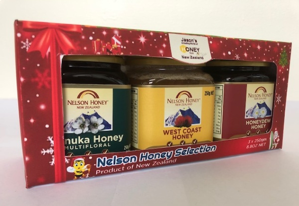 Jason’s Amazing World of Honey from New Zealand Christmas Gift Box incl. Three 250g Honey Selection