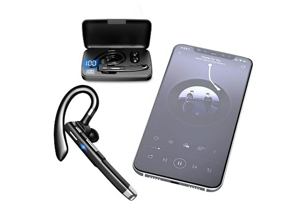 Single Ear Wireless Bluetooth Earphone with Charging Case - Option for Two-Pack