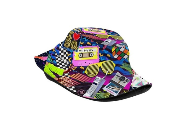 Funny Retro 80s 90s Style Design Reversible Print Bucket Hat - Two Styles Available