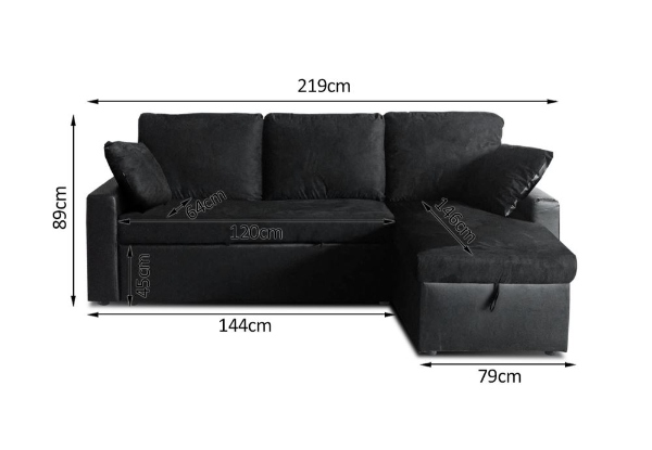 Black Storage Three-Seater Sofa